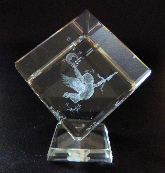 Cherub Laser Picture in Square Crystal Prism on a Stand