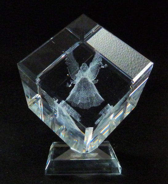 Angel with 2 butterflies Laser Picture in Square Crystal