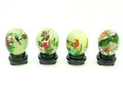 Jade Eggs with Hand Painted Birds and Flowers (Set of 10 Pieces)