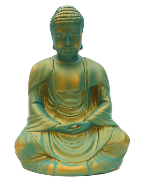 Meditating Buddha Statue - Green/Gold