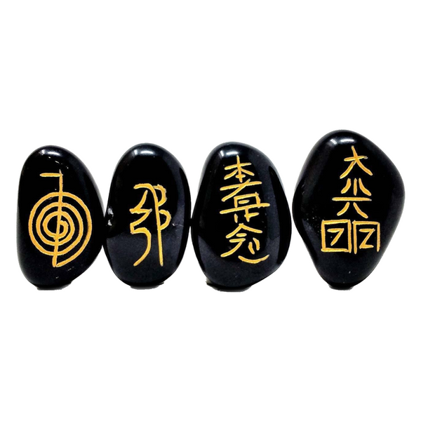 Engraved Usui Reiki Stones - Set of 4. Includes a Carry Pouch