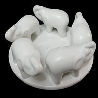 Ceramic Incense Holder with 5 Elephants - White