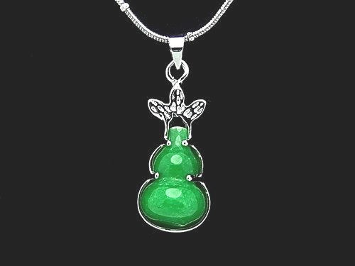 Jade Wu Lou Pendant with Rhodium Plated Chain
