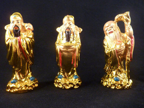 Golden Fuk Luk Sau Statues - Fu Lu and Shou Statues