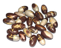 Shiva Lingham Engraved Rune Stone Set - 24 Rune Stones and 1 Plain Stone. Includes a small storage bag
