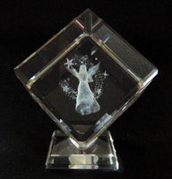 Fairy with Wand and Stars Laser Picture in Square Crystal Prism on a Stand