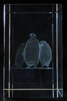 3 King Penguins Laser Picture in Rectangle Crystal Prism
