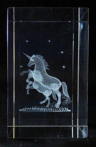 Mother and Baby Unicorn in Rectangle Crystal Prism
