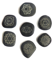 Set of Hot Massage Stones with Chakra Symbol Engravings