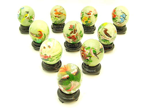 Jade Eggs with Hand Painted Birds and Flowers (Set of 10 Pieces)