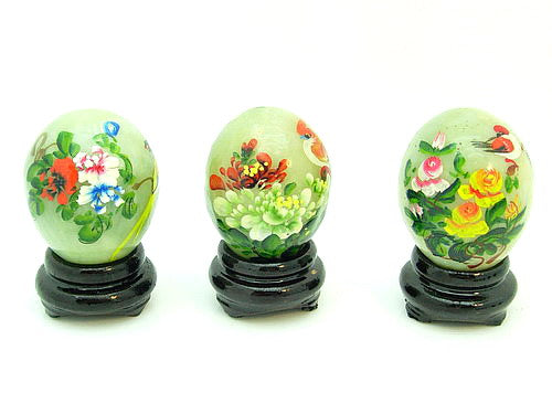 Jade Eggs with Hand Painted Birds and Flowers (Set of 10 Pieces)