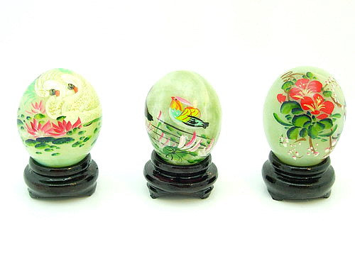 Jade Eggs with Hand Painted Birds and Flowers (Set of 10 Pieces)