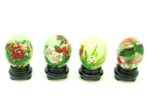 Jade Eggs with Hand Painted Birds and Flowers (Set of 10 Pieces)