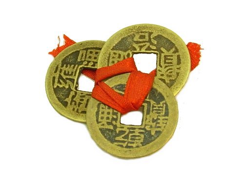 Set of 3 I-Ching Coins Tied with Red Ribbon